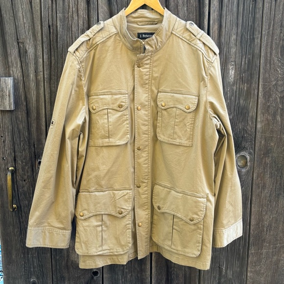 J. Peterman English Barn Coat Light Beige w/multiple pockets zip & button front - Picture 1 of 14